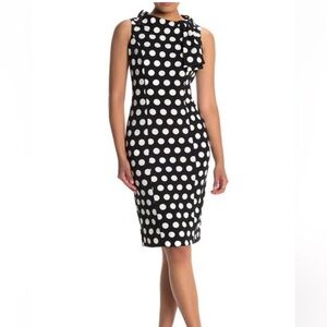 NEW London Times Bateau Neck Polka Dot Sheath Dress, Sleeveless, Stretch, Sz 12